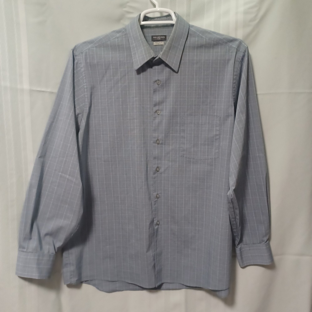 Van Heusen Flex Mens XL Regular Fit Blue Plaid Long Sleeve Dress Shirt 17 34/35
